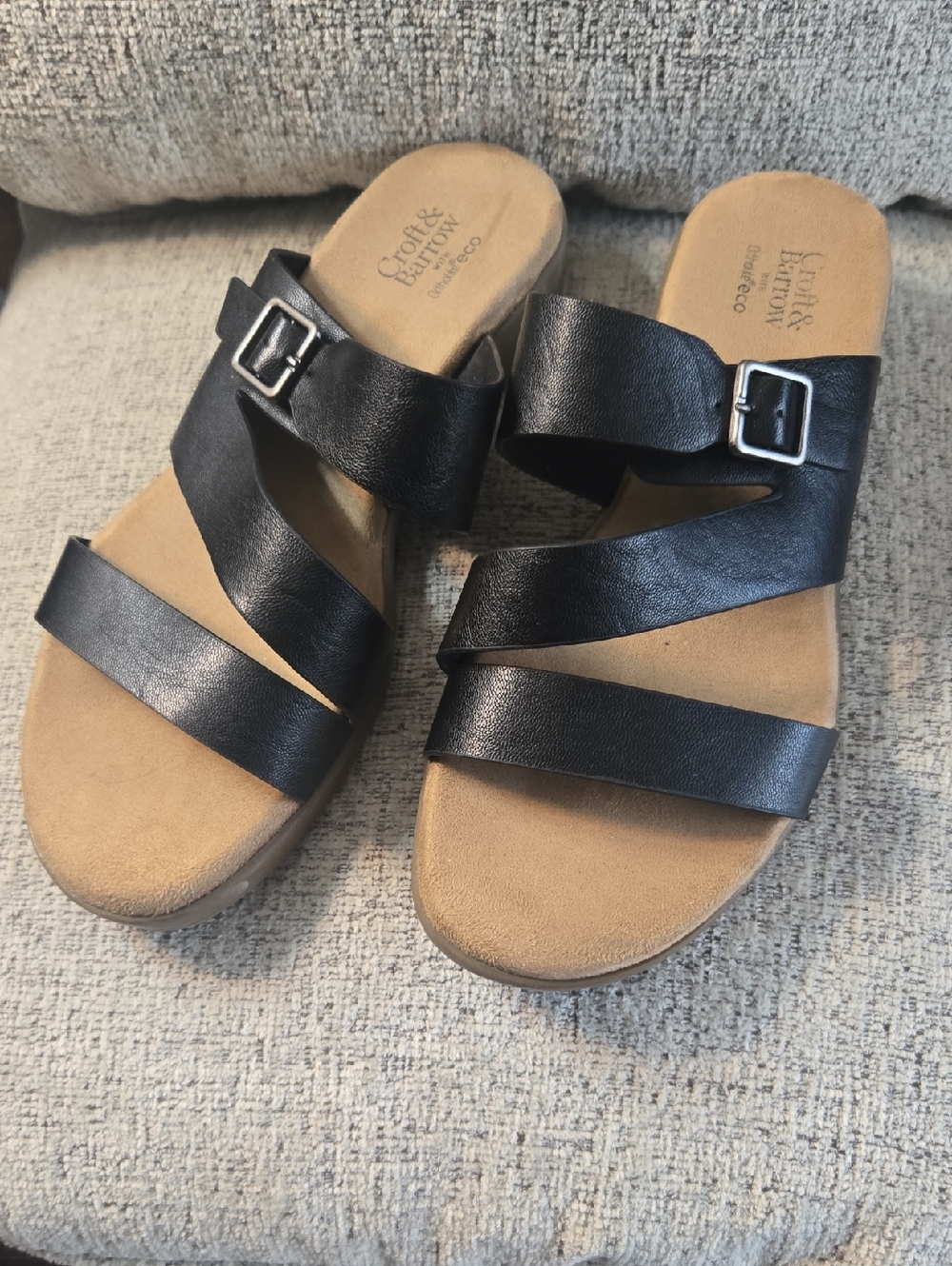 Croft & barrow Black Triple-Strap Slide Sandals with Buckle